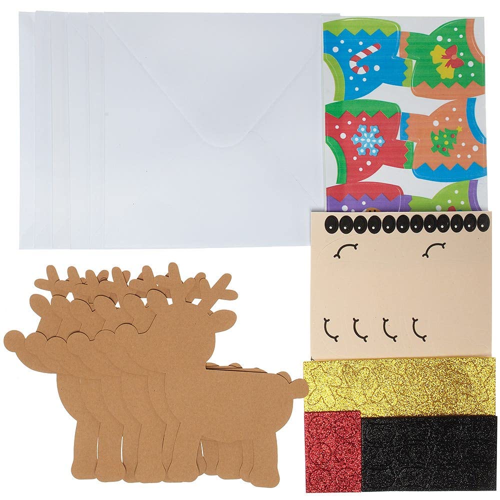 Baker Ross FX240 Reindeer Christmas Jumper Card Kits - Pack of 6, DIY Craft Activity for Kids 5