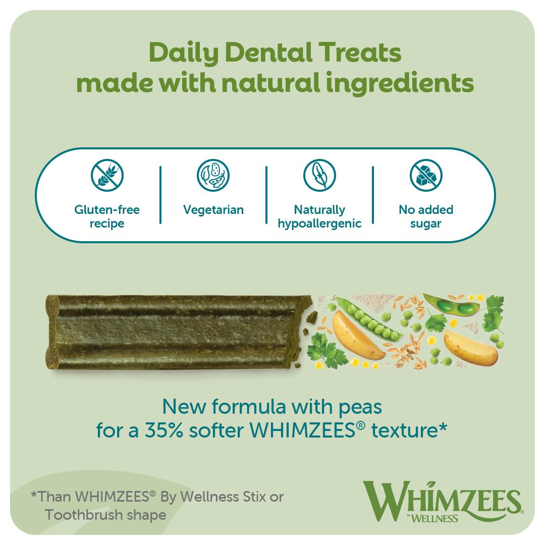 WHIMZEES Softer Dog Dental Stix - Size M, 14 Pieces | Gentle Chew for Seniors | Parsley Flavored 3