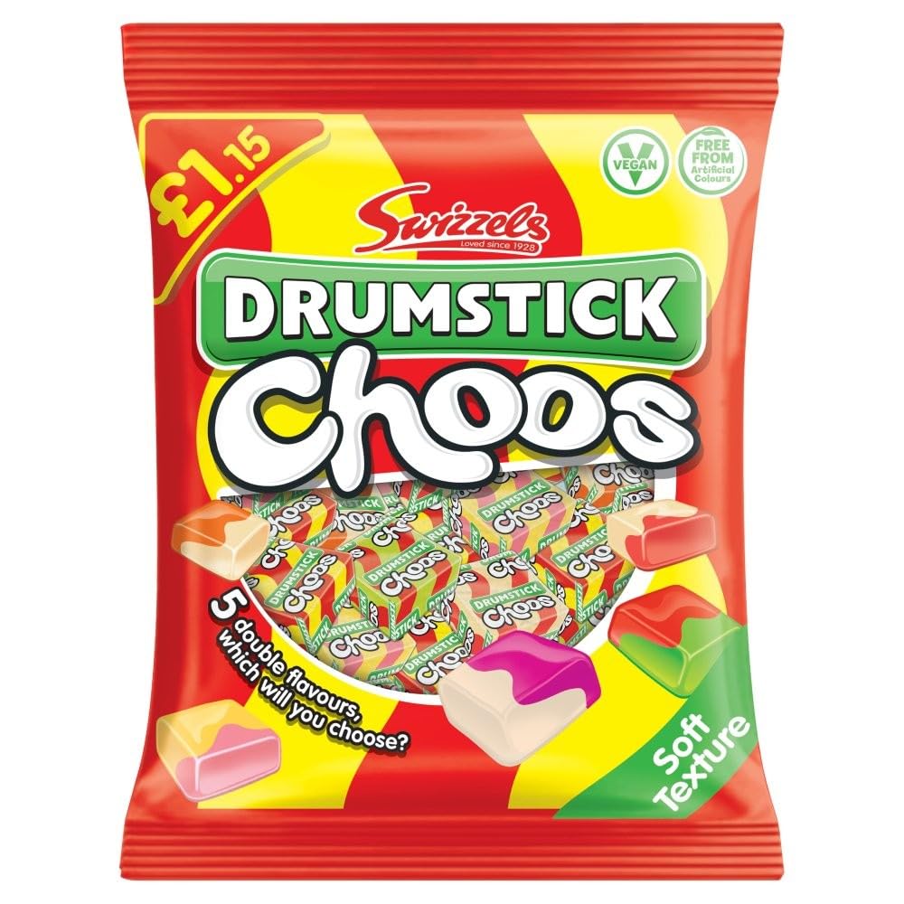 Swizzels Drumstick Choos - Chewy Fruity Candy with Crunchy Shell