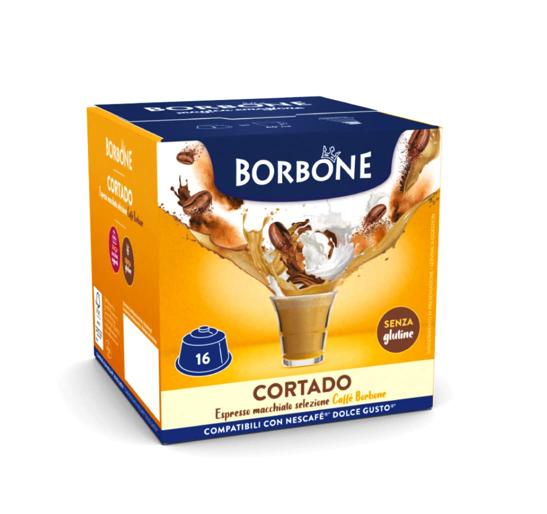 Caffè Borbone Cortado - Espresso Macchiato - 64 Capsules (4 packs of 16) - Compatible with Nescafè Dolce Gusto