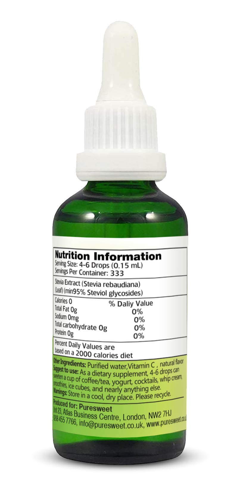 Stevio® Stevia Liquid Drops 50ml - Pure Natural Zero Calorie Sweetener for Keto & Diabetic Diets - Glass Dropper Bottle 3