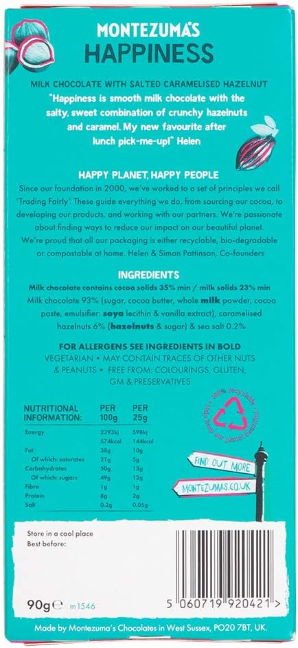 Montezuma - Happiness 35% Kakao Milchschokolade mit gesalzenen karamellisierten Haselnüssen 90g 3