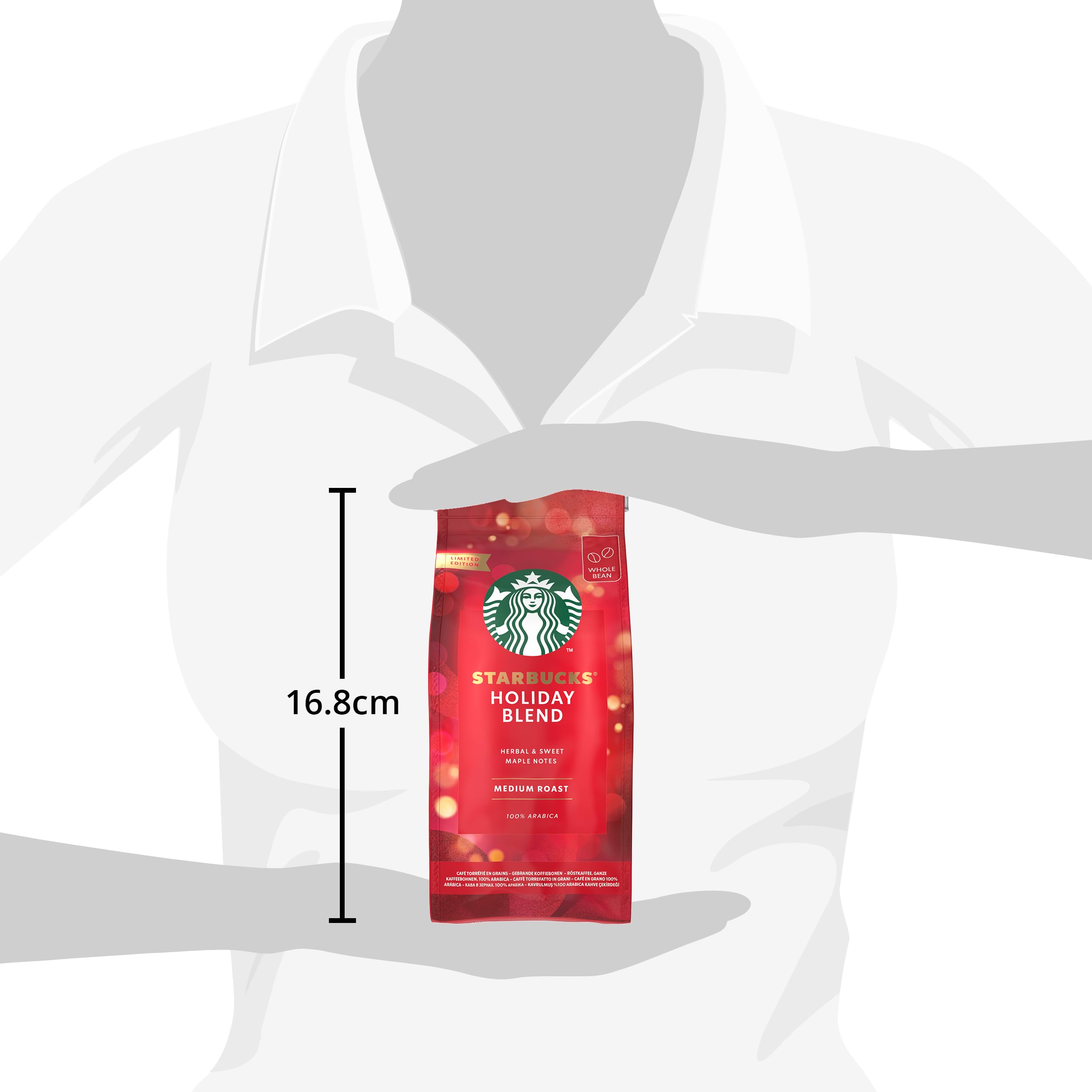 STARBUCKS Holiday Blend Medium Roast Whole Bean Coffee 190g (Pack of 6)