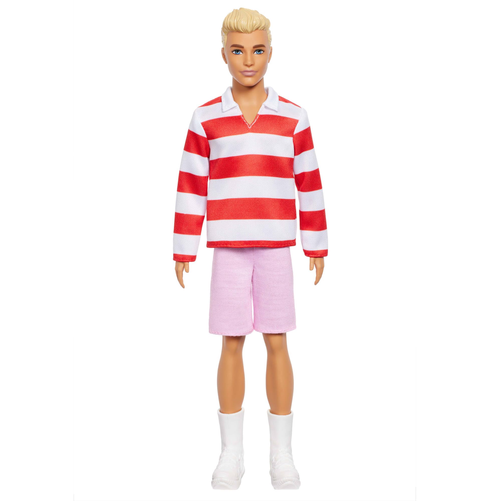Barbie Fashionistas Ken Doll #241 with Blonde Hair - Red & White Striped Polo, Pink Shorts, White Sneakers 4