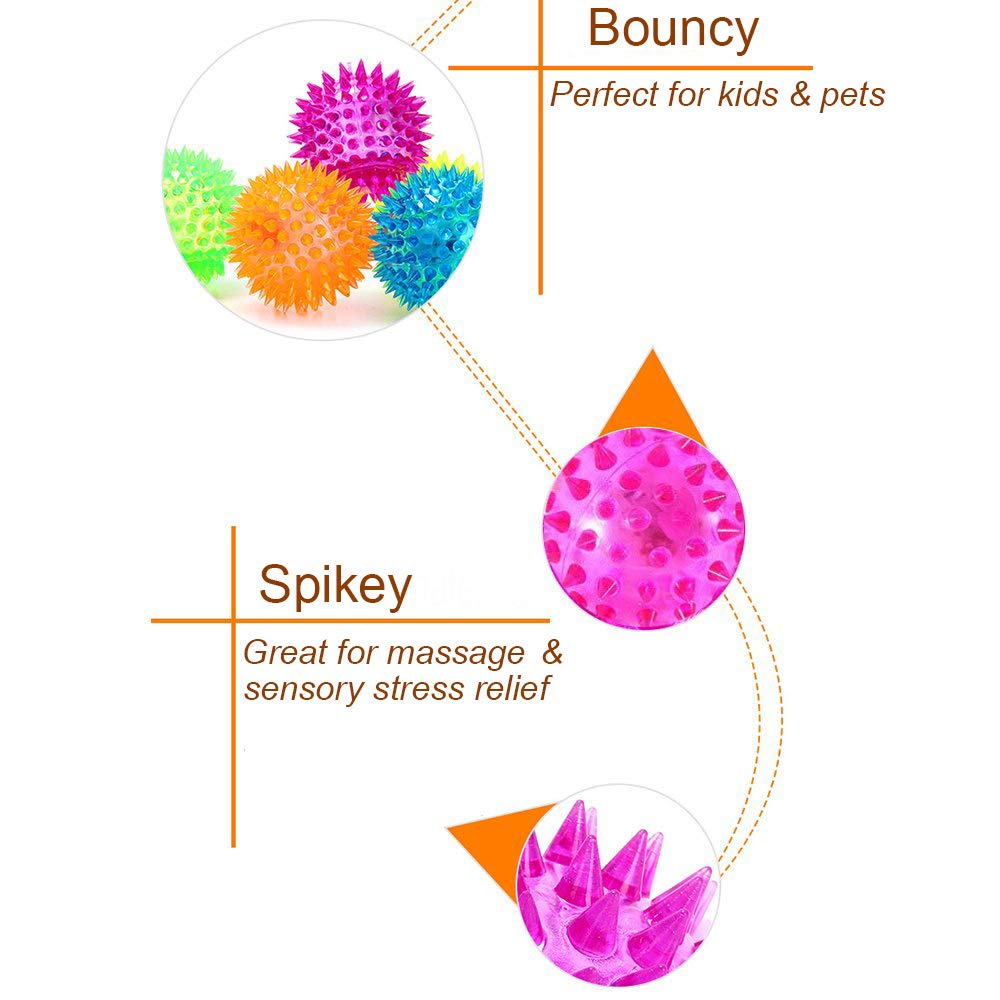 6 Pack 6.5cm Spiky LED Flashing Bouncy Squishy Stress Relief Balls - Assorted Colors 4