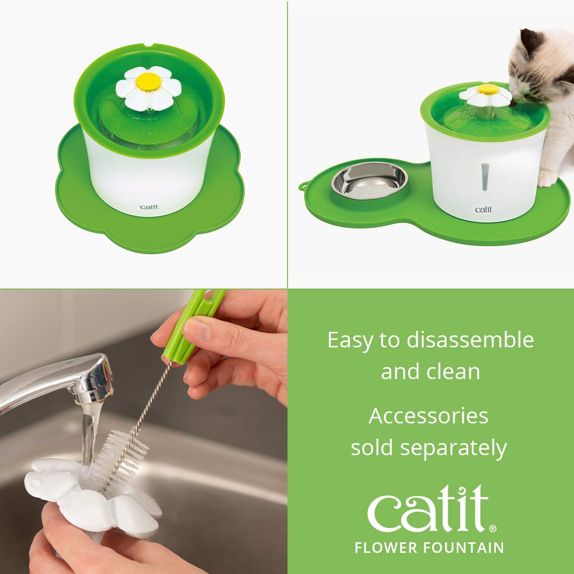 Catit Flower Cat Water Fountain | 3 Flow Settings | Triple Action Filtration | Green 8