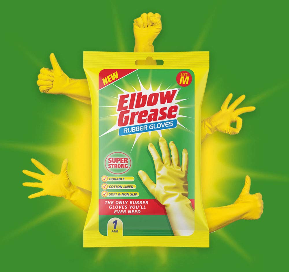 Elbow Grease Rubber Cleaning Gloves - Cotton Lined, Super Strong, Non-Slip | Size M