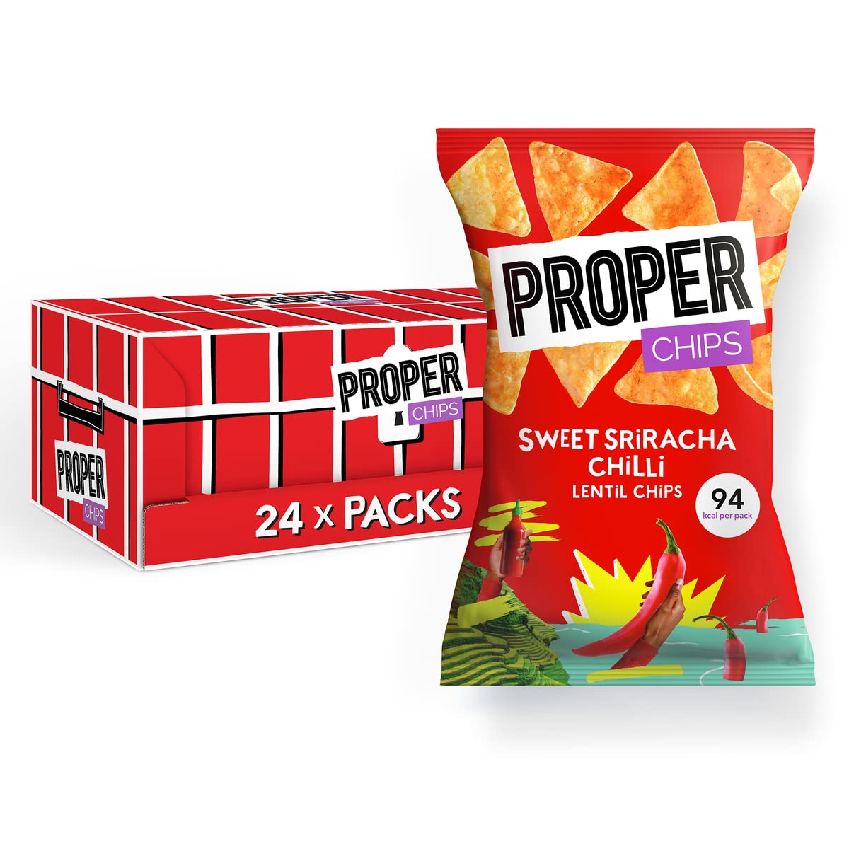 PROPER - Linsenchips, süße Sriracha-Chili, vegane, glutenfreie Snacks, 20er-Pack