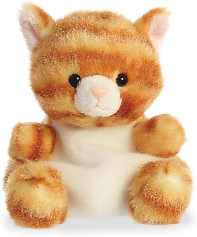 Aurora Palm Pals Meow Kitty Tabby Cat - Soft Bean-Filled Plush Toy, 5 inches, Orange