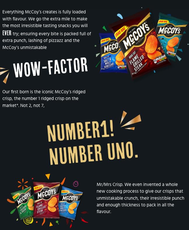 McCoys Salt &amp; Malt Vinegar Ridges Crisps, 6er-Pack – Kultiger geriffelter Crisp mit unverwechselbarem Knuspergefühl 6