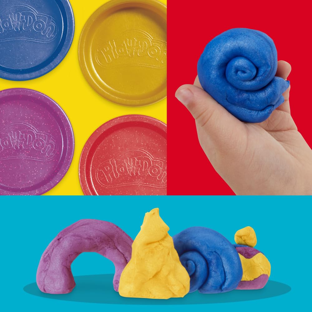 Play-Doh 4er-Pack Shimmer Metallic Compound – Glitzernde Modelliermasse für Kinder ab 2 Jahren 5