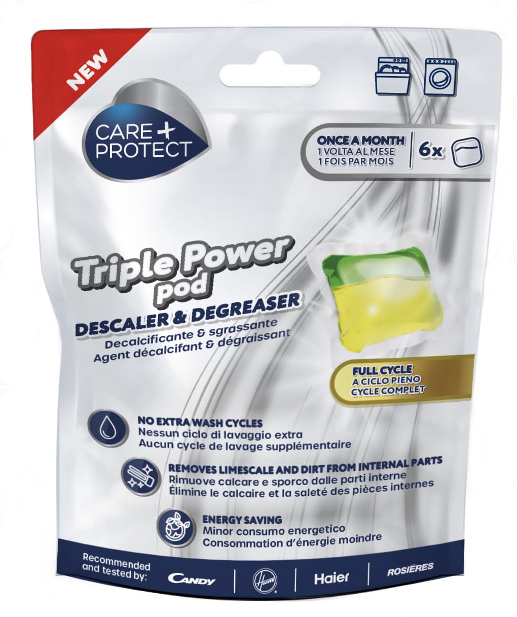 CARE + PROTECT Triple Power Pod Descaler & Degreaser for Washing Machine & Dishwasher - 6 Pack