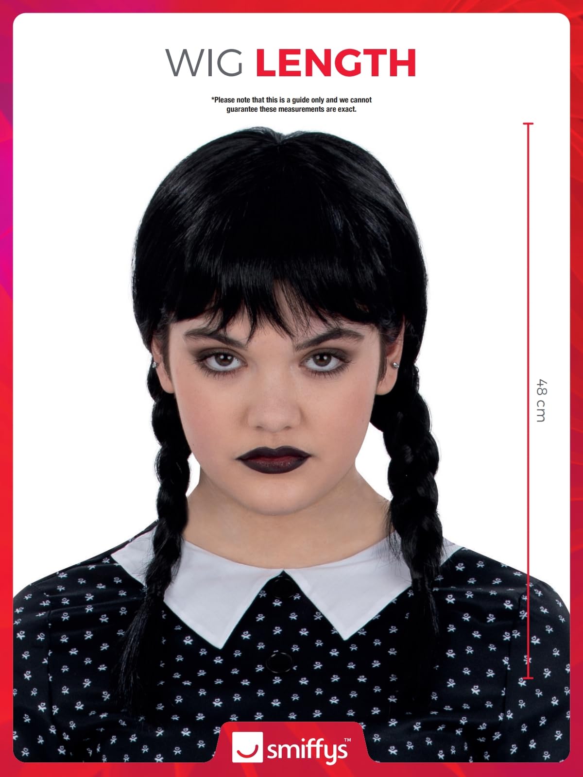 Smiffys Wednesday Addams Gothic School Girl Wig with Plaits & Fringe 5