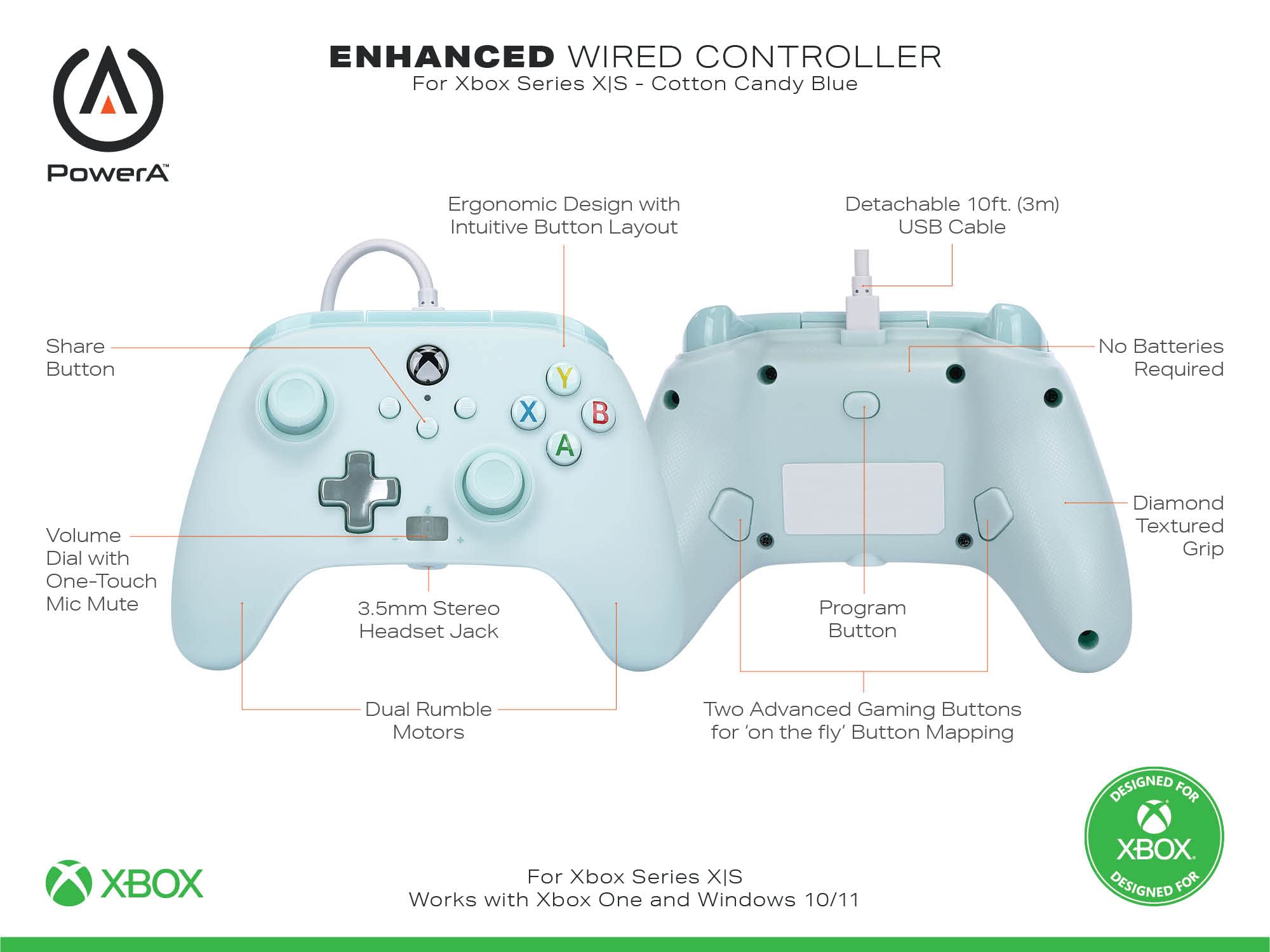 PowerA Enhanced Wired Controller für Xbox Series X|S – Zuckerwatteblau 7