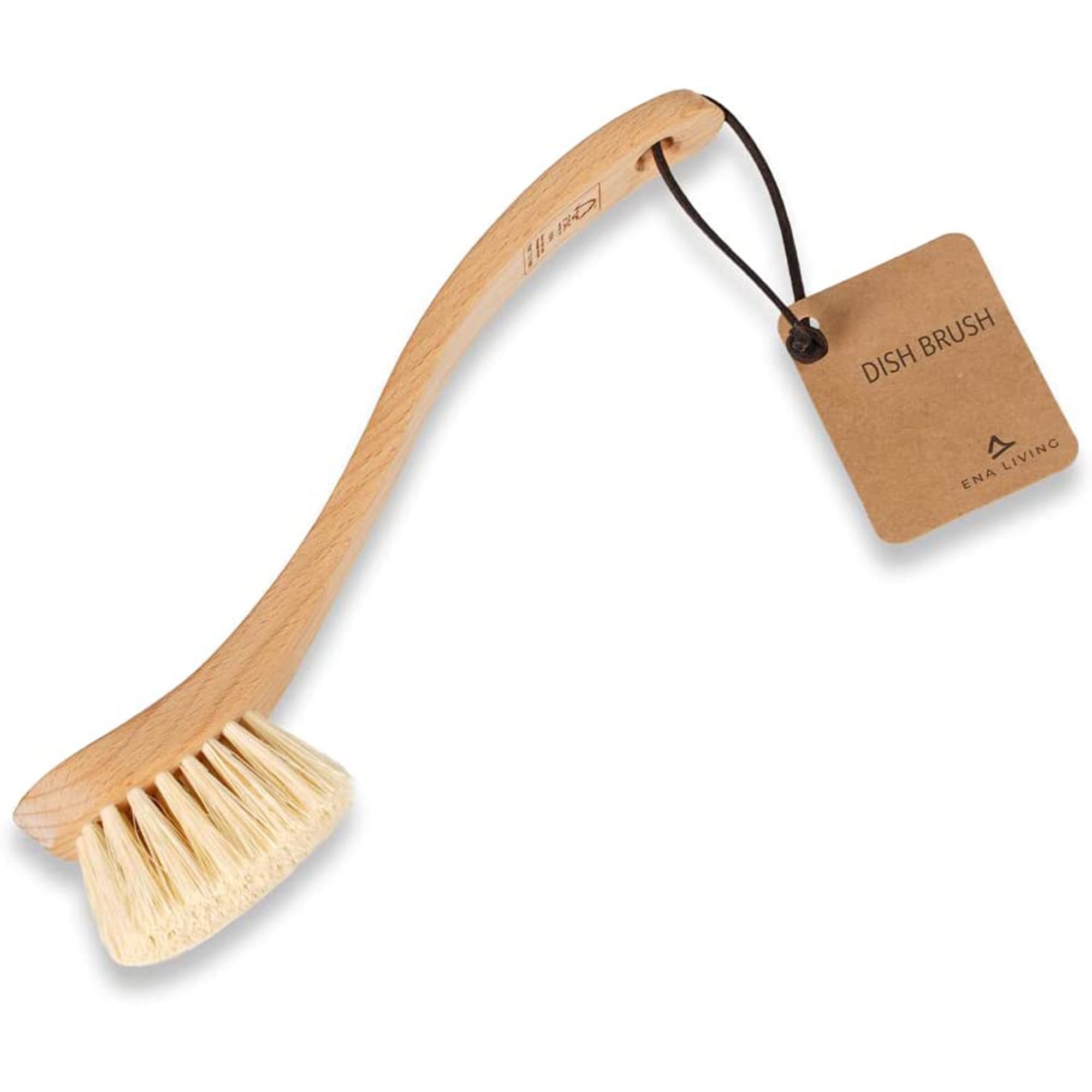 ENA Living Wooden Dish Brush (26x4 cm) | FSC-Certified Beechwood with Horsehair Bristles