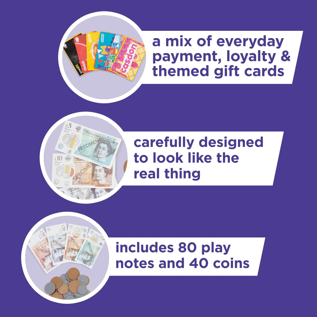 Casdon Pretend Play Card & Money Set (£) - 100+ Piece Financial Toy Kit for Kids