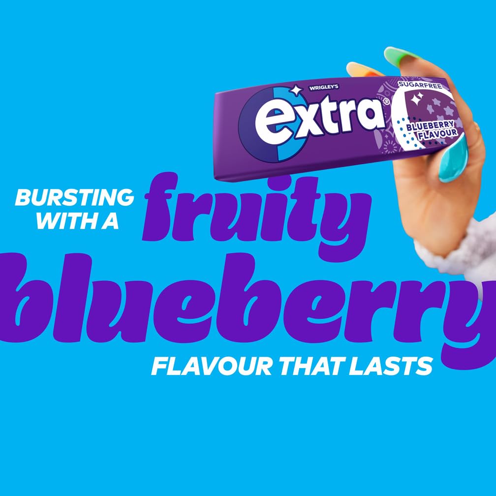 Wrigley's Extra Blueberry Sugar-Free Chewing Gum - 5 Packs of 10 Pieces (50 Total) 4