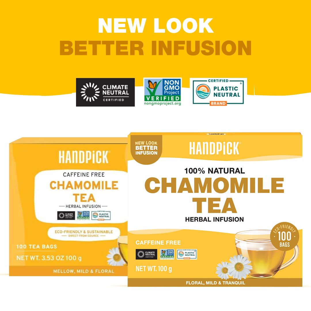HANDPICK Chamomile Tea Bags (100 Herbal Tea Bags) Caffeine Free | Floral 6