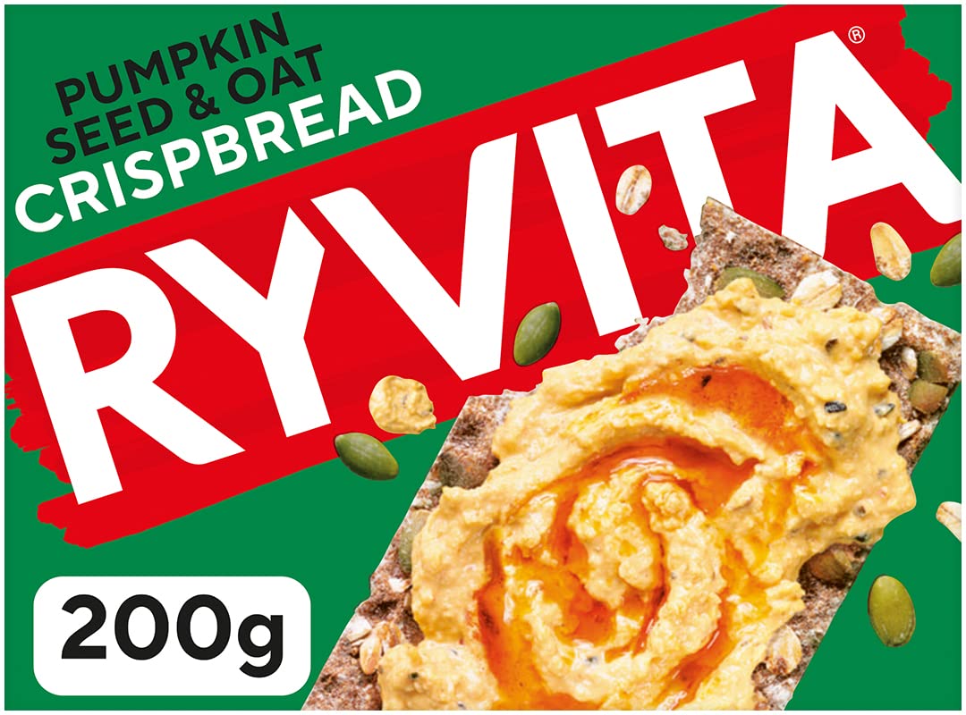 Ryvita Pumpkin Seed and Oat Crispbread - High Fibre Snack | 8 x 200g Pack