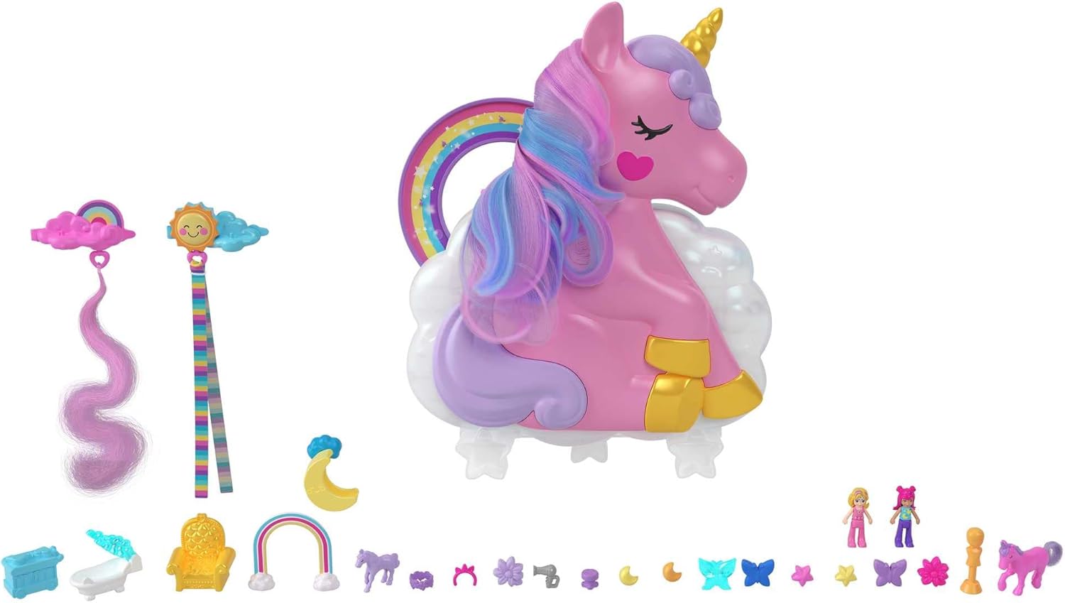 Polly Pocket Rainbow Unicorn Salon - 2-in-1 Styling Head & Playset for Kids 4+