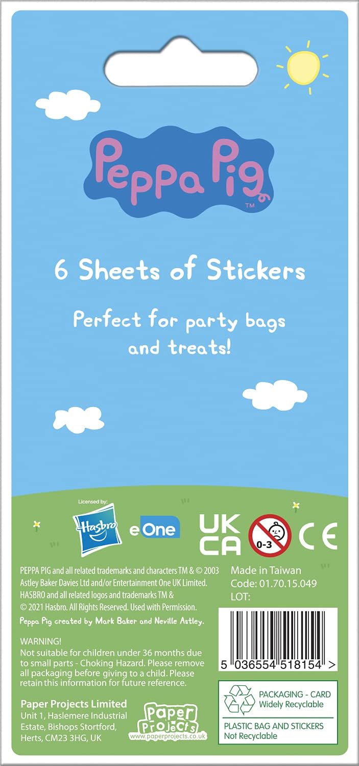 Paper Projects Peppa Pig Party Pack - Blue Reusable Foil Stickers (6 Sheets)
