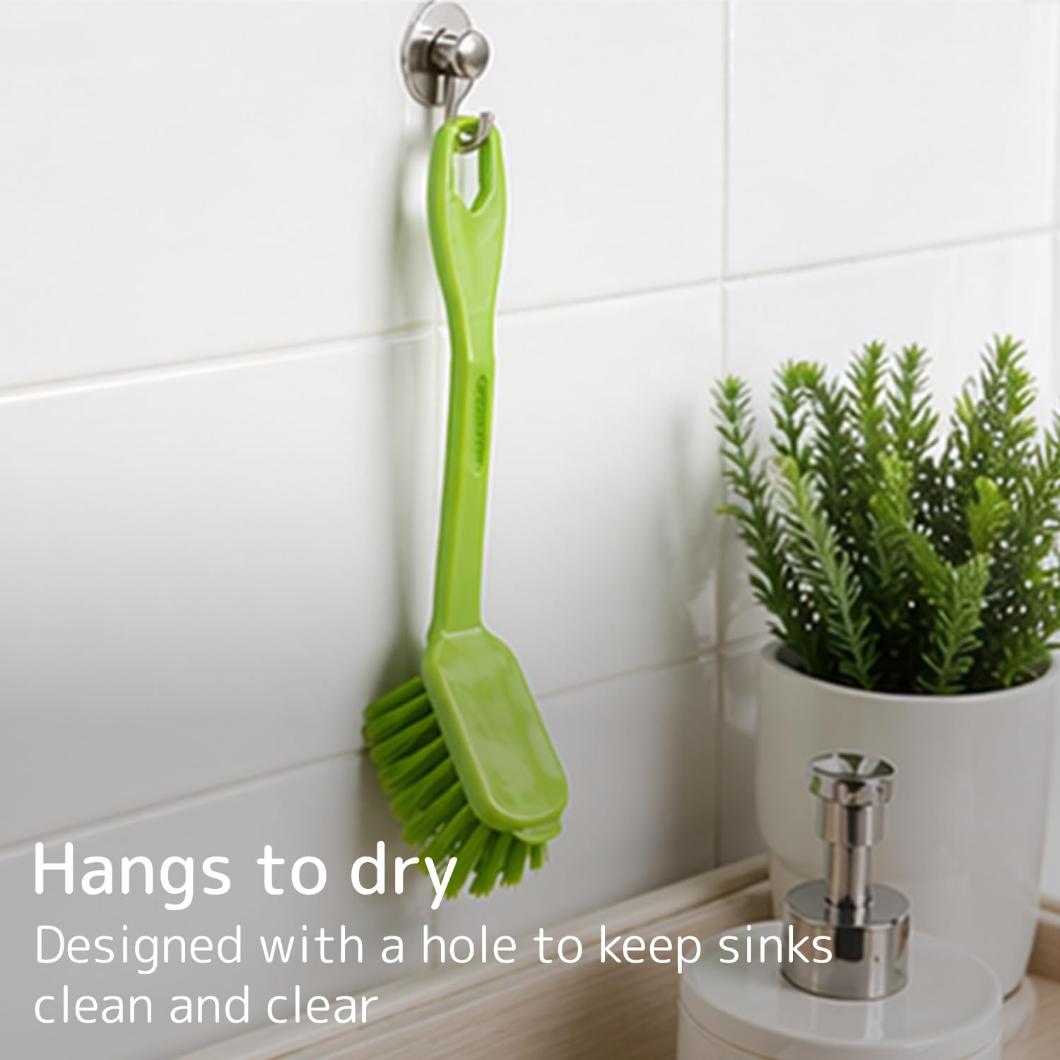 ABENA Green Dish Washing Brush - 27cm Ergonomic Handle | Stiff Nylon Bristles | Scraper Edge 5