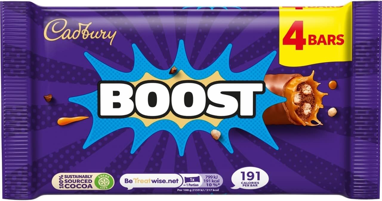 Cadbury Boost Original Chocolate Bars with Biscuit & Caramel in Milk Chocolate, 4 x 37g