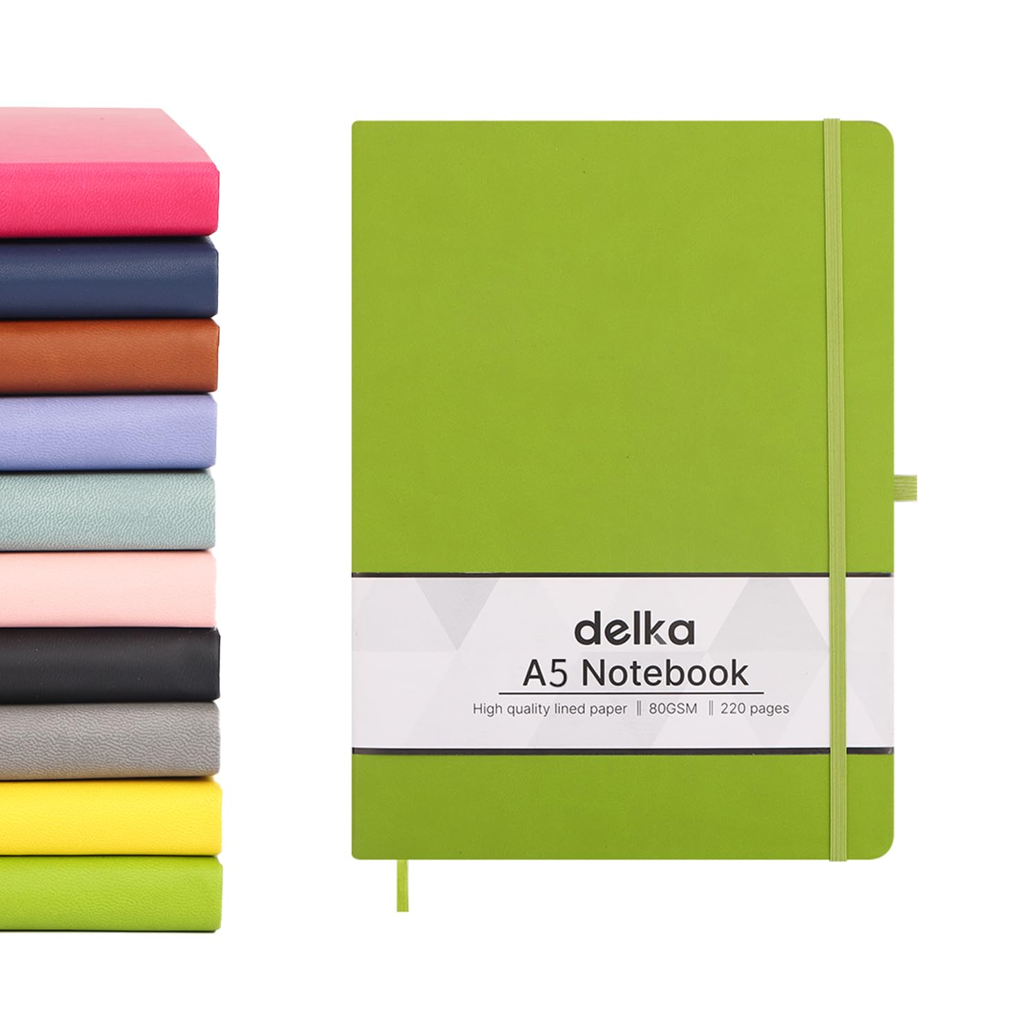 delka A5 Notebook - Ruled Journal with Hard Cover, Vegan Leather Feel, 220 Pages | Green 1