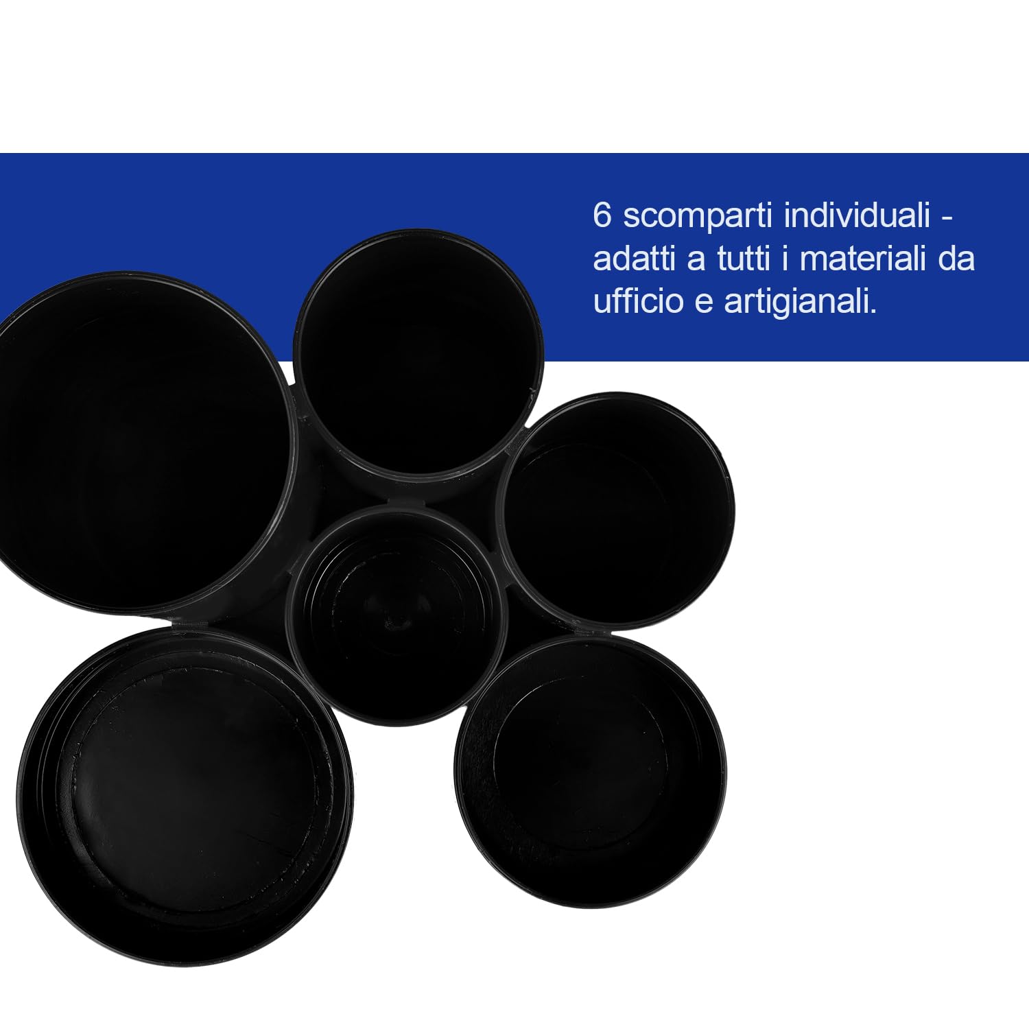 Westcott Pen Holder - 6 Round Compartments | Black Plastic | Tabletop Mount 4