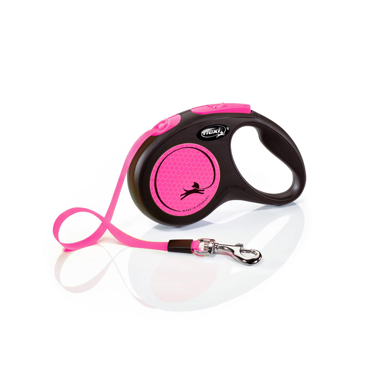 flexi Neon Tape Retractable Dog Lead - 5m Length | Max 15kg | Neon Pink