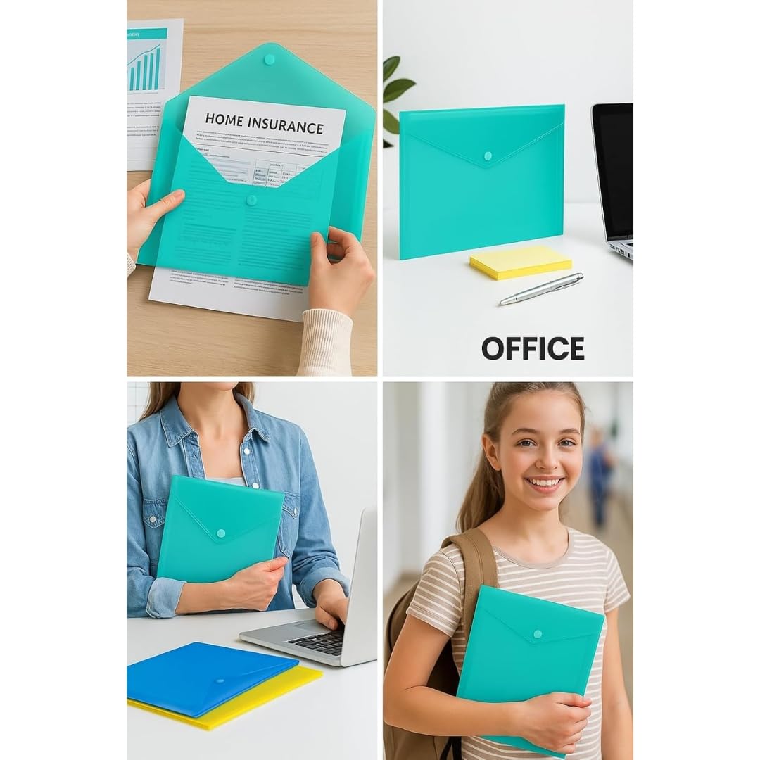 1ABOVE A4 Popper Wallets - 5 Assorted Colour Plastic Document Folders | 100 Sheet Capacity 4