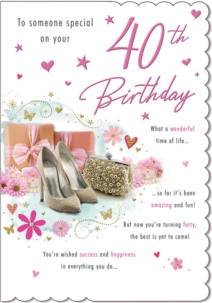 Piccadilly Greetings Traditional Age 40 F Birthday Card | 9 x 6 Inches | Peach