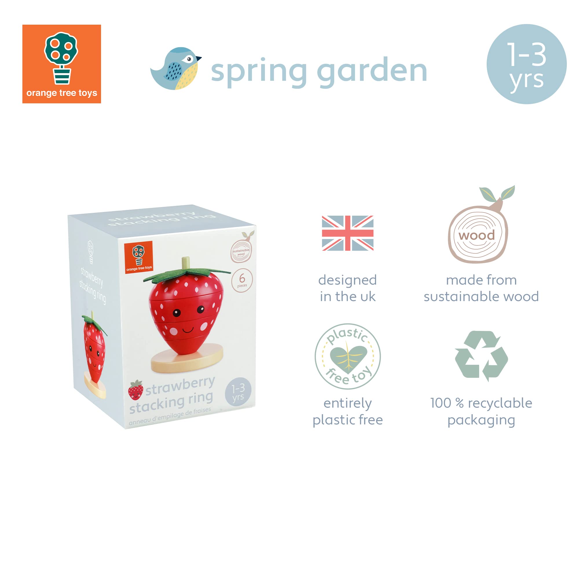 Orange Tree Strawberry Stacking Rings - Wooden Educational Toy for Toddlers 12 Months+ 4