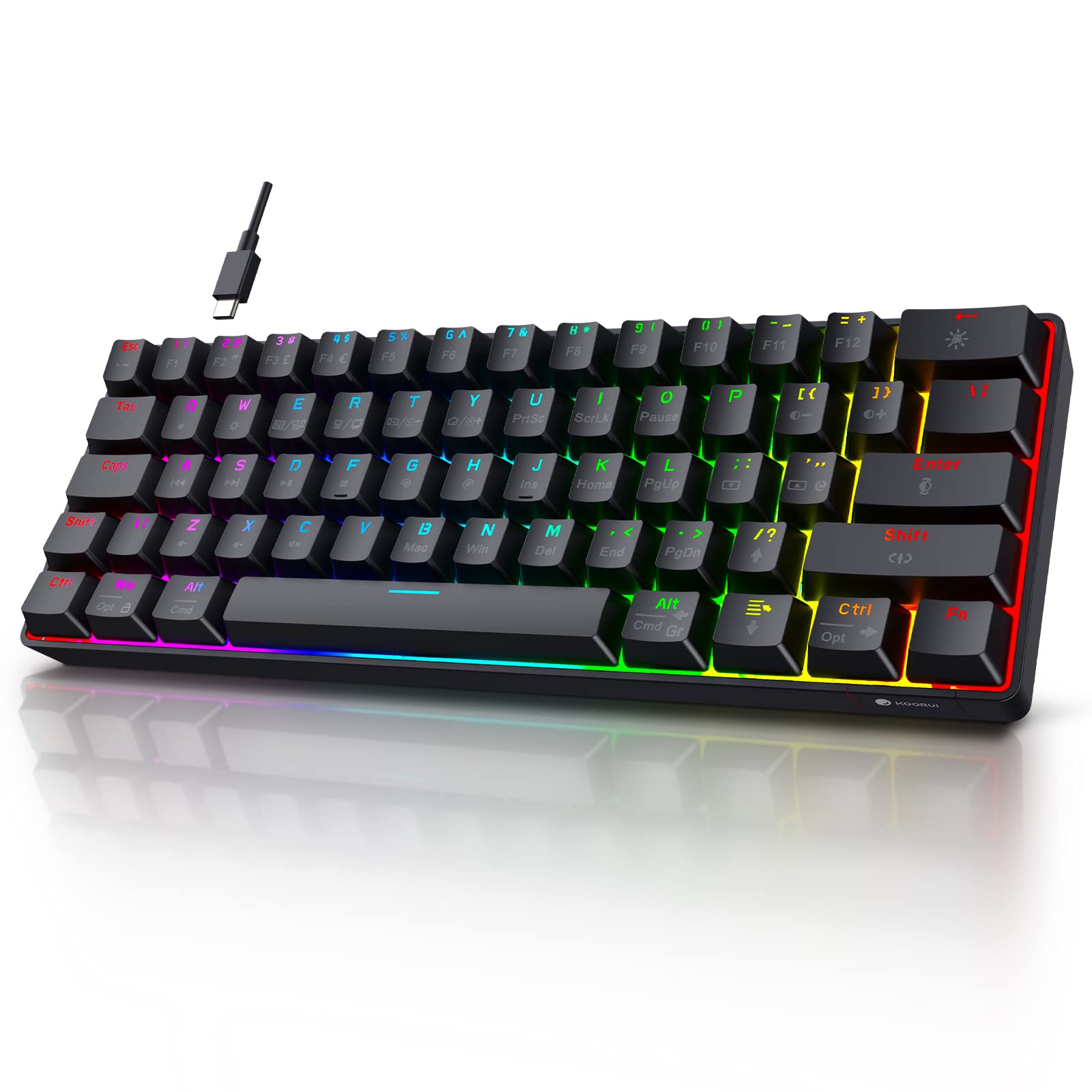 KOORUI MK061 60% Mechanical Gaming Keyboard - Red Switch, RGB Backlit, Hot-Swappable, Wired Compact Keyboard for PC & Mac 7