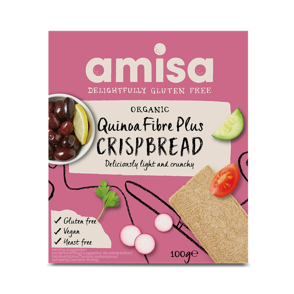 Amisa Quinoa Fibre Crispbread, 100g - Organic, Gluten-Free, High Fibre, Vegan Crackers