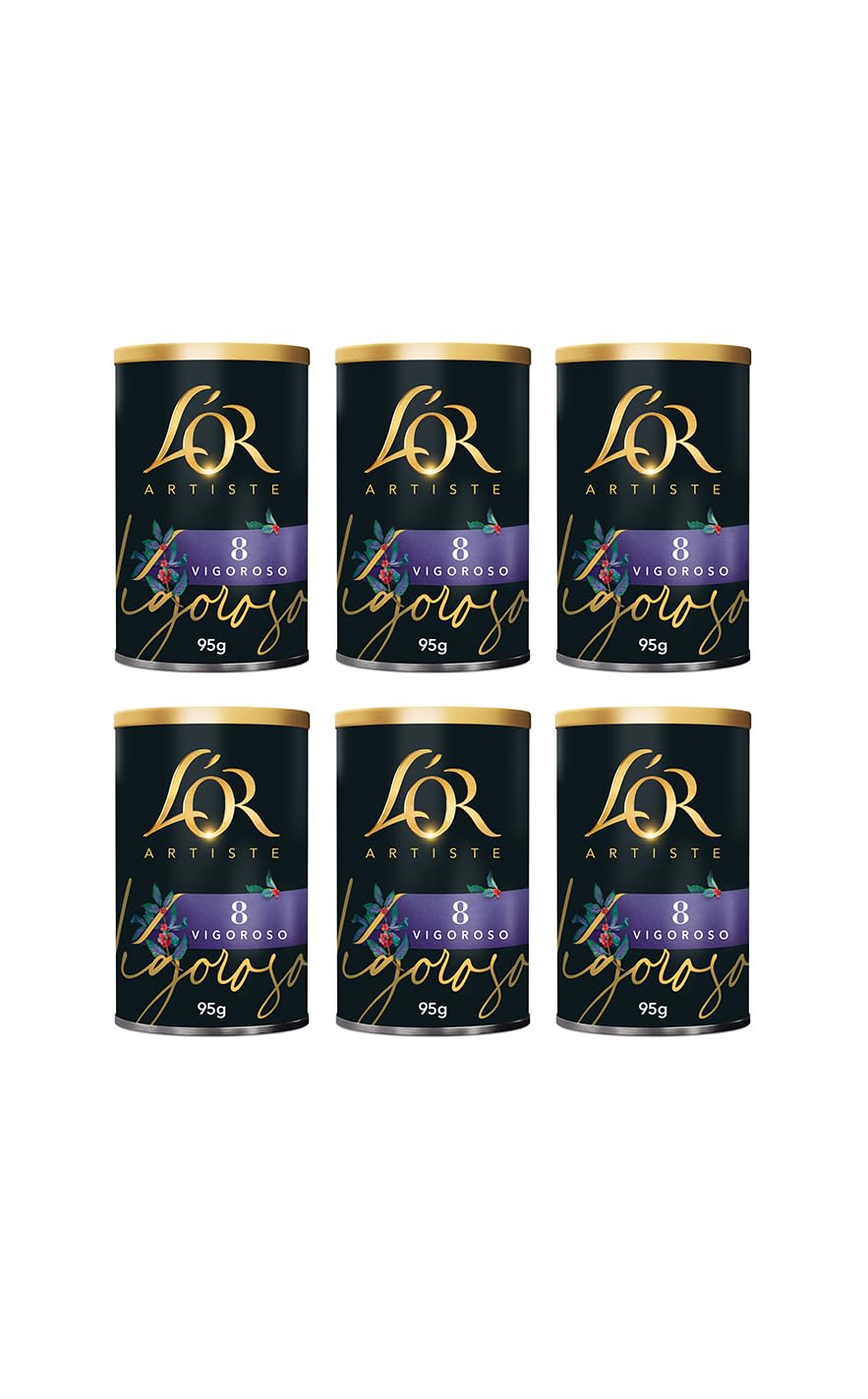 L'OR Artiste Vigoroso Instant Coffee 95g Intensity 8 (Pack of 6 Tins, 570g Total)