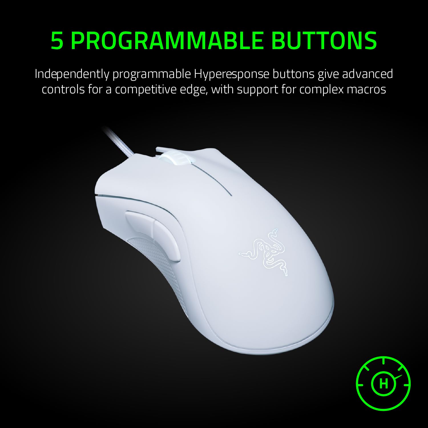 Razer DeathAdder Essential (2021) - Wired Gaming Mouse (Optical Sensor, 6400 DPI, 5 Programmable Buttons, Ergonomic Form Factor) White 6