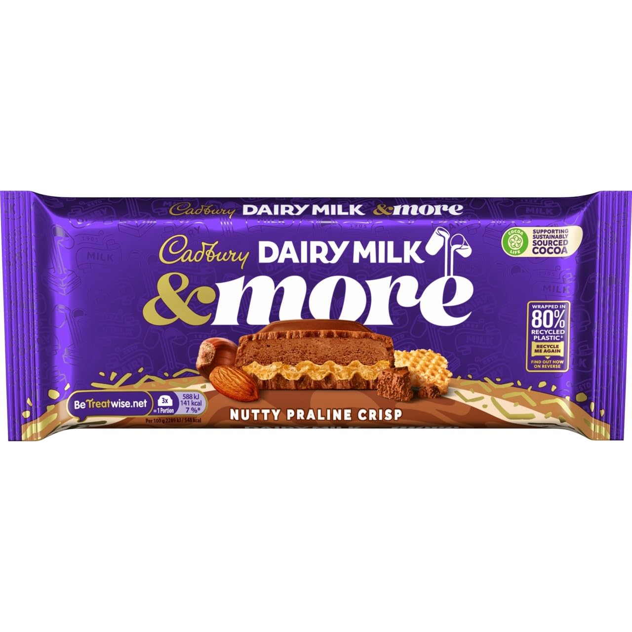 Cadbury Dairy Milk & More Nutty Praline Crisp Chocolate Bar, 180g 3