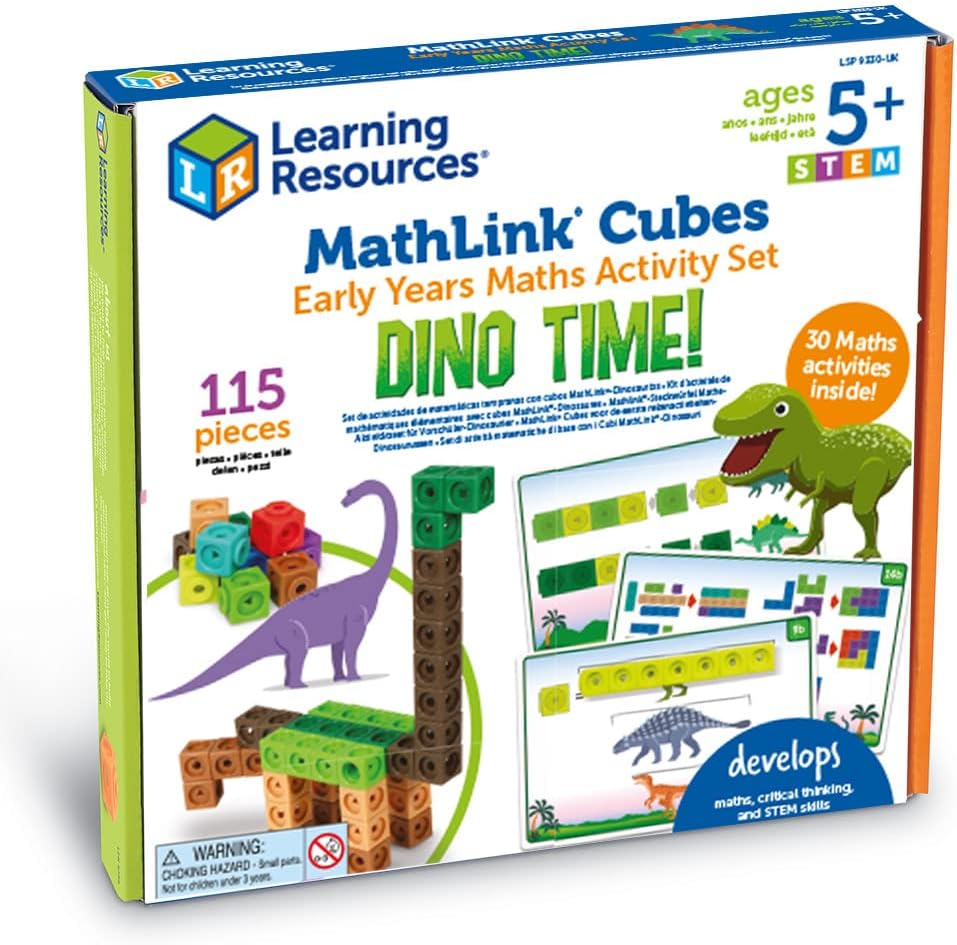 Learning Resources MathLink Cubes Early Maths Activity Set - Dino-Themed Educational Building Playset for Ages 5+