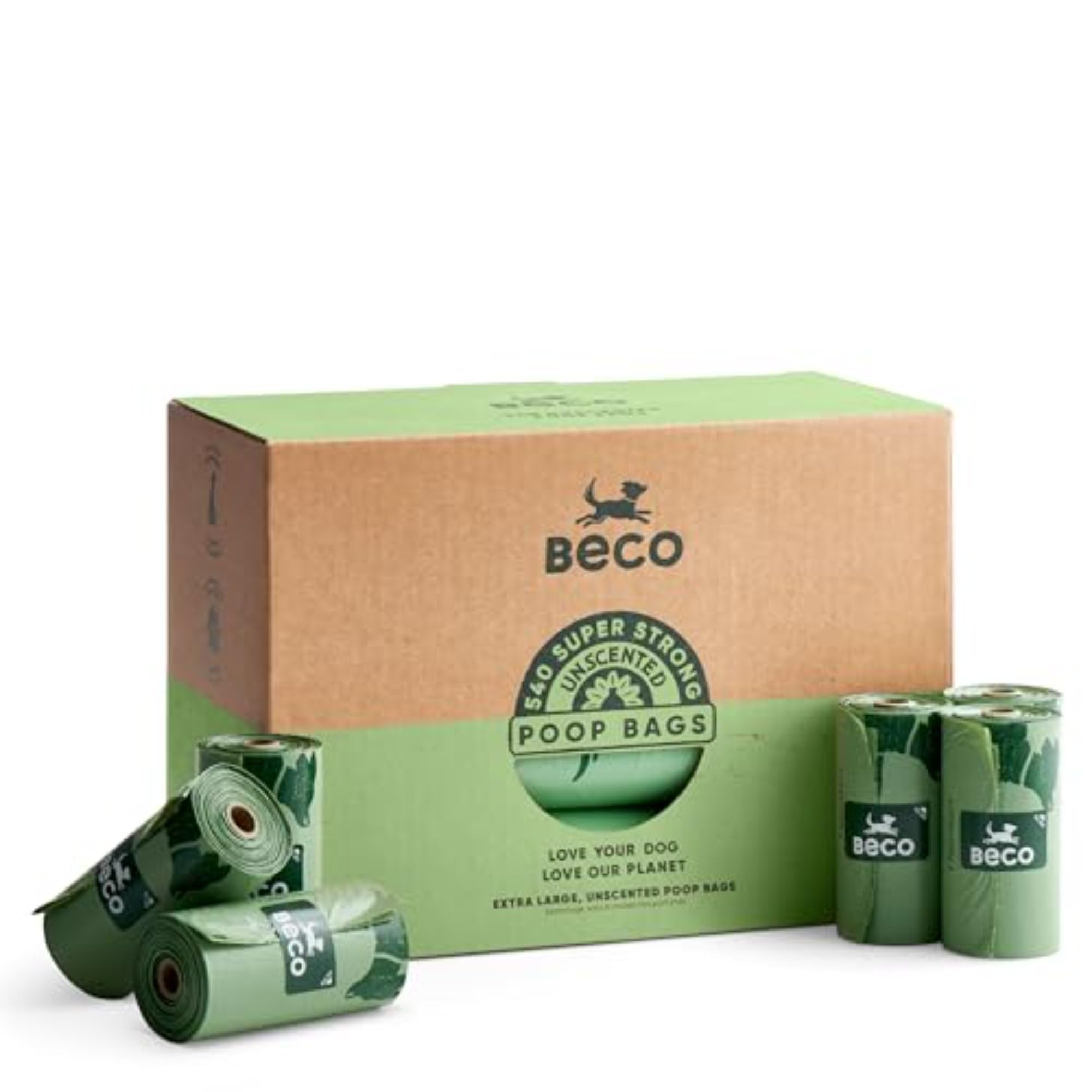 Beco Strong & Large Poop Bags - 540 Bags (36 Rolls of 15) - Unscented