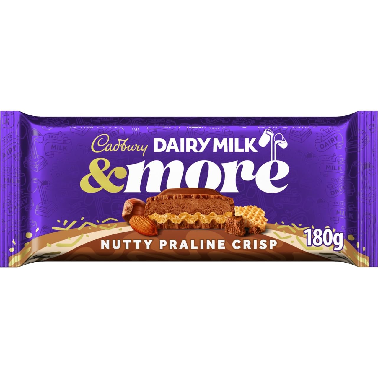 Cadbury Dairy Milk & More Nutty Praline Crisp Chocolate Bar, 180g