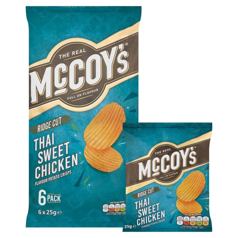 McCoys Thai Sweet Chicken Crisps 6 Pack - 6 x 25g Ridges Range Snacks 7