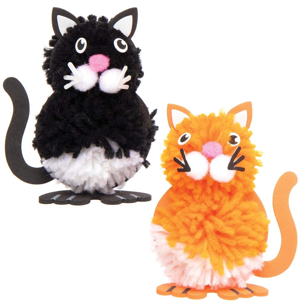 Baker Ross AT837 Cat Pom Pom Craft Kit - Pack of 3, Wool Yarn Art & Craft Activity for Kids 3