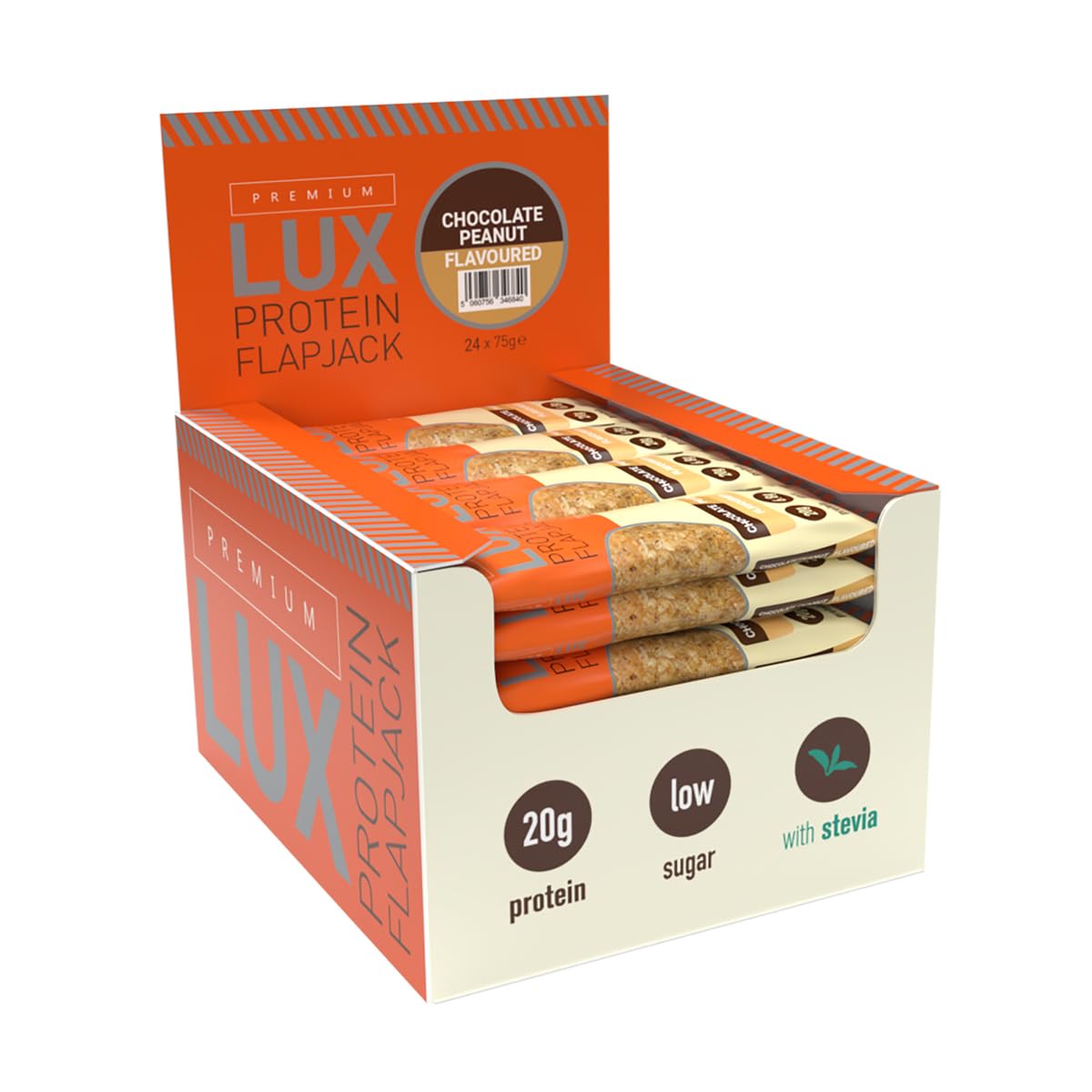 BW Premium LUX 20g High Protein Flapjack Bars - Oat Based Low Sugar Snack, 24 x 75g