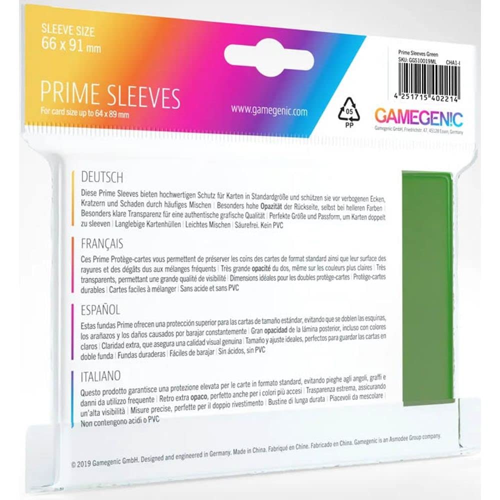 Gamegenic Prime Sleeves - 100 Pack | 66 x 91mm Standard Size | Matte Green Finish