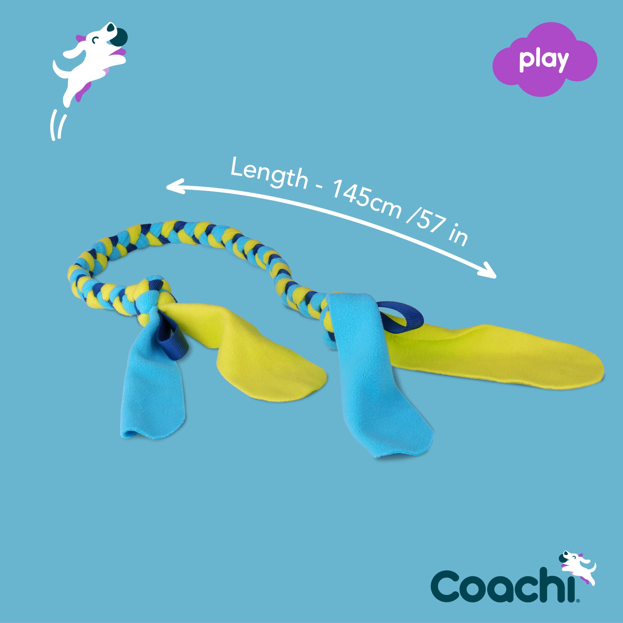 Coachi Tuggi Tug - Interactive Dog Toy for Tug of War & Training | Strong Polyester | Navy, Lime & Light Blue 4