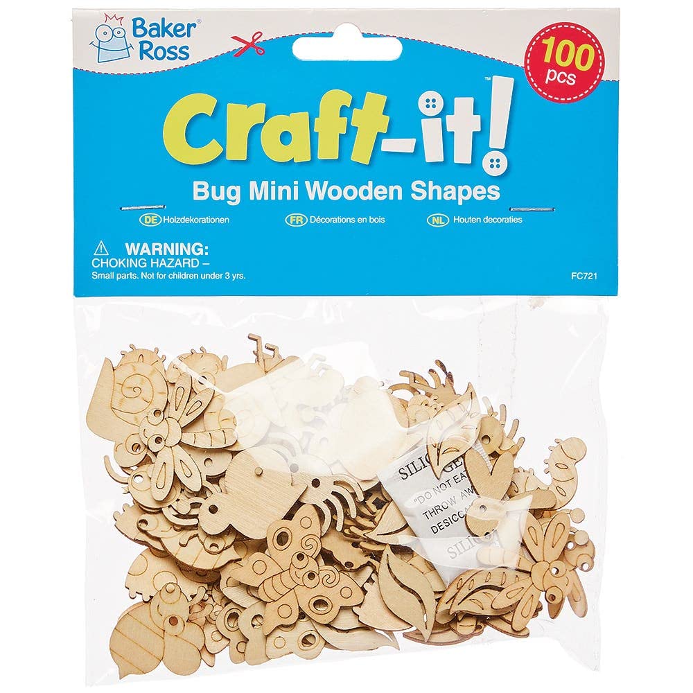 Baker Ross FC721 Bug Mini Wooden Shapes - Pack of 100, Wood Crafts for Kids, Card Making Supplies 3