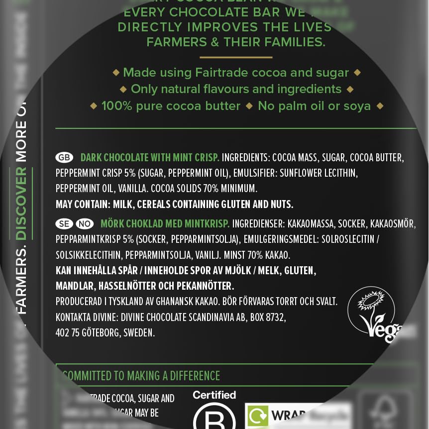 Divine - 70% Cocoa Dark Chocolate with Mint Crisp Bar (90 g)