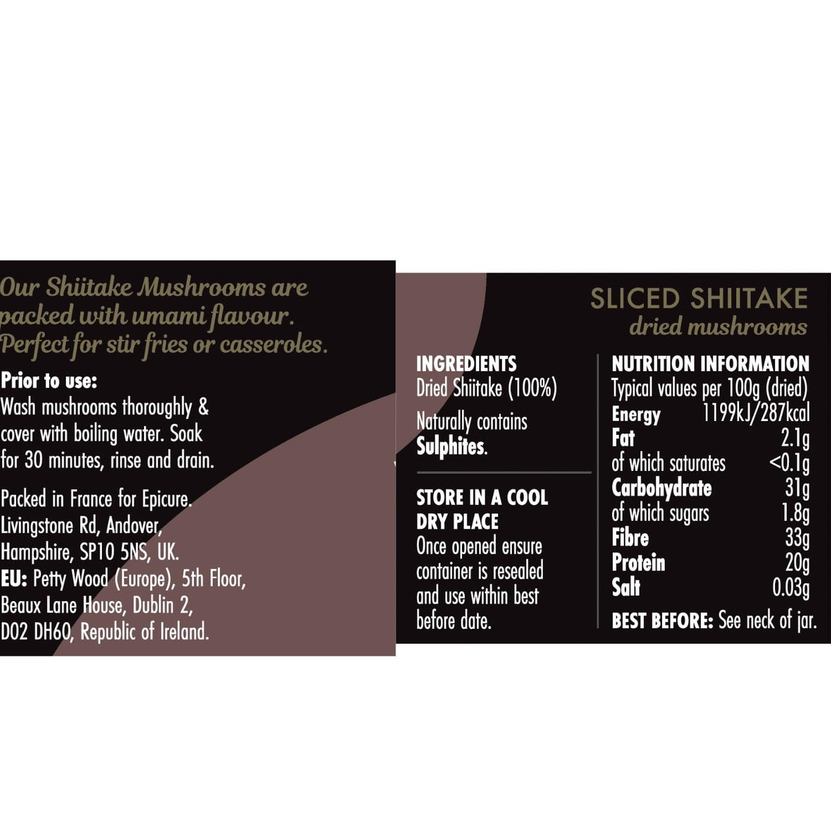 Epicure Sliced Shiitake Dried Mushrooms - Intense Umami Flavour, 30g