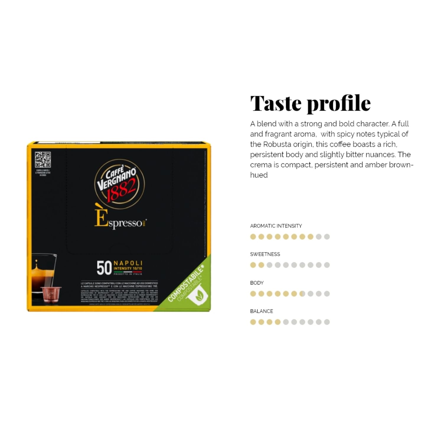 Caffè Vergnano 1882 Èspresso1882 Napoli - Compostable Coffee Capsules Compatible with Nespresso & Èspresso1882 TRÈ